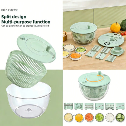 5.3 Qt Salad Spinner – 3-in-1 Vegetable Washer, 5-Blade Slicer, Strainer & Kitchen Prep Bowl