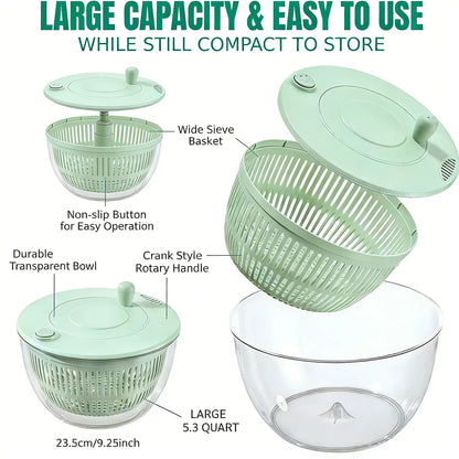 5.3 Qt Salad Spinner – 3-in-1 Vegetable Washer, 5-Blade Slicer, Strainer & Kitchen Prep Bowl