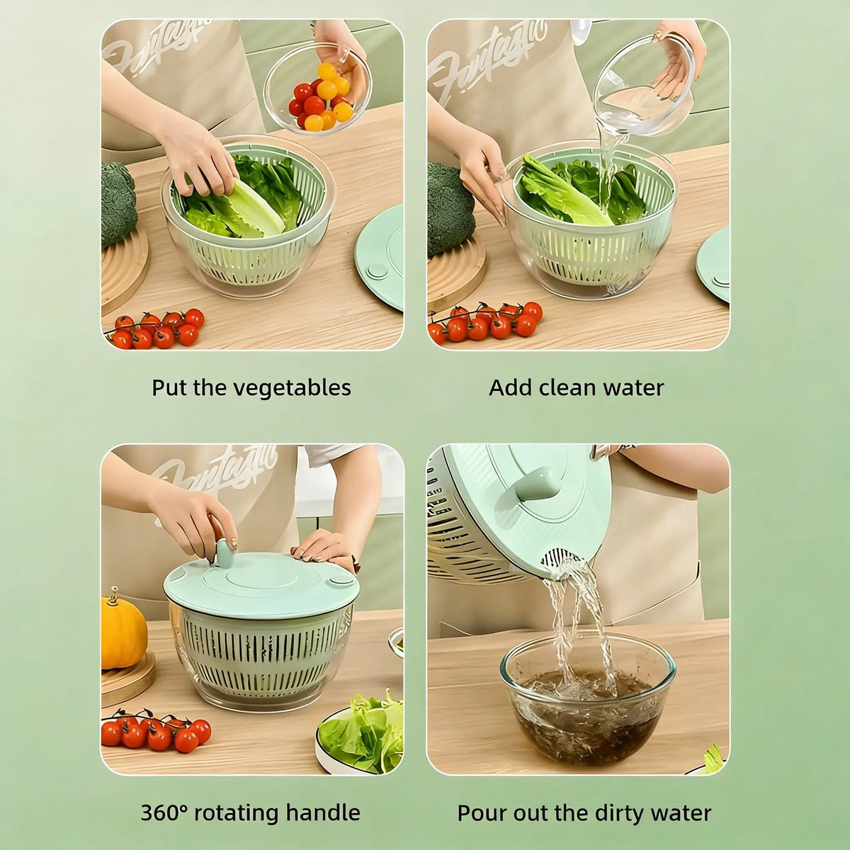 5.3 Qt Salad Spinner – 3-in-1 Vegetable Washer, 5-Blade Slicer, Strainer & Kitchen Prep Bowl