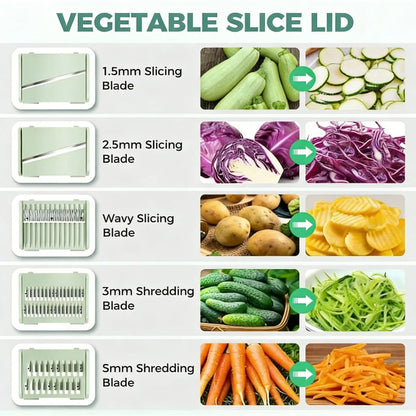 5.3 Qt Salad Spinner – 3-in-1 Vegetable Washer, 5-Blade Slicer, Strainer & Kitchen Prep Bowl