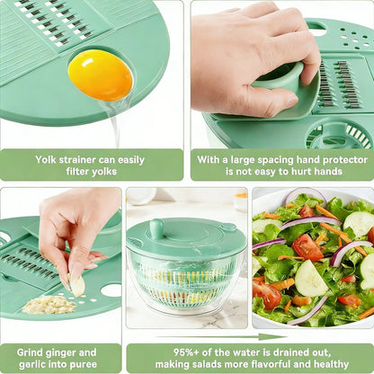 5.3 Qt Salad Spinner – 3-in-1 Vegetable Washer, 5-Blade Slicer, Strainer & Kitchen Prep Bowl