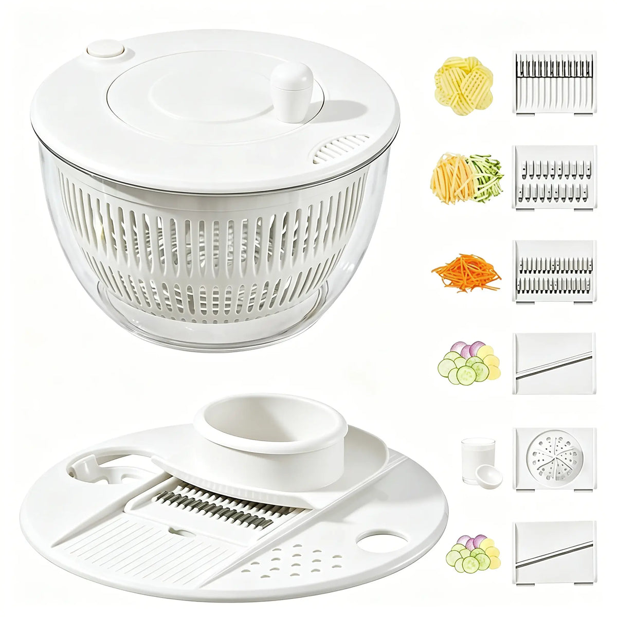 5.3 Qt Salad Spinner – 3-in-1 Vegetable Washer, 5-Blade Slicer, Strainer & Kitchen Prep Bowl