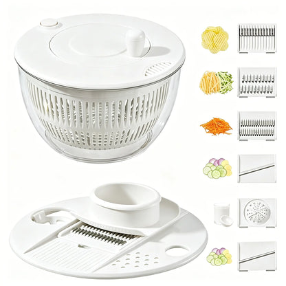 5.3 Qt Salad Spinner – 3-in-1 Vegetable Washer, 5-Blade Slicer, Strainer & Kitchen Prep Bowl