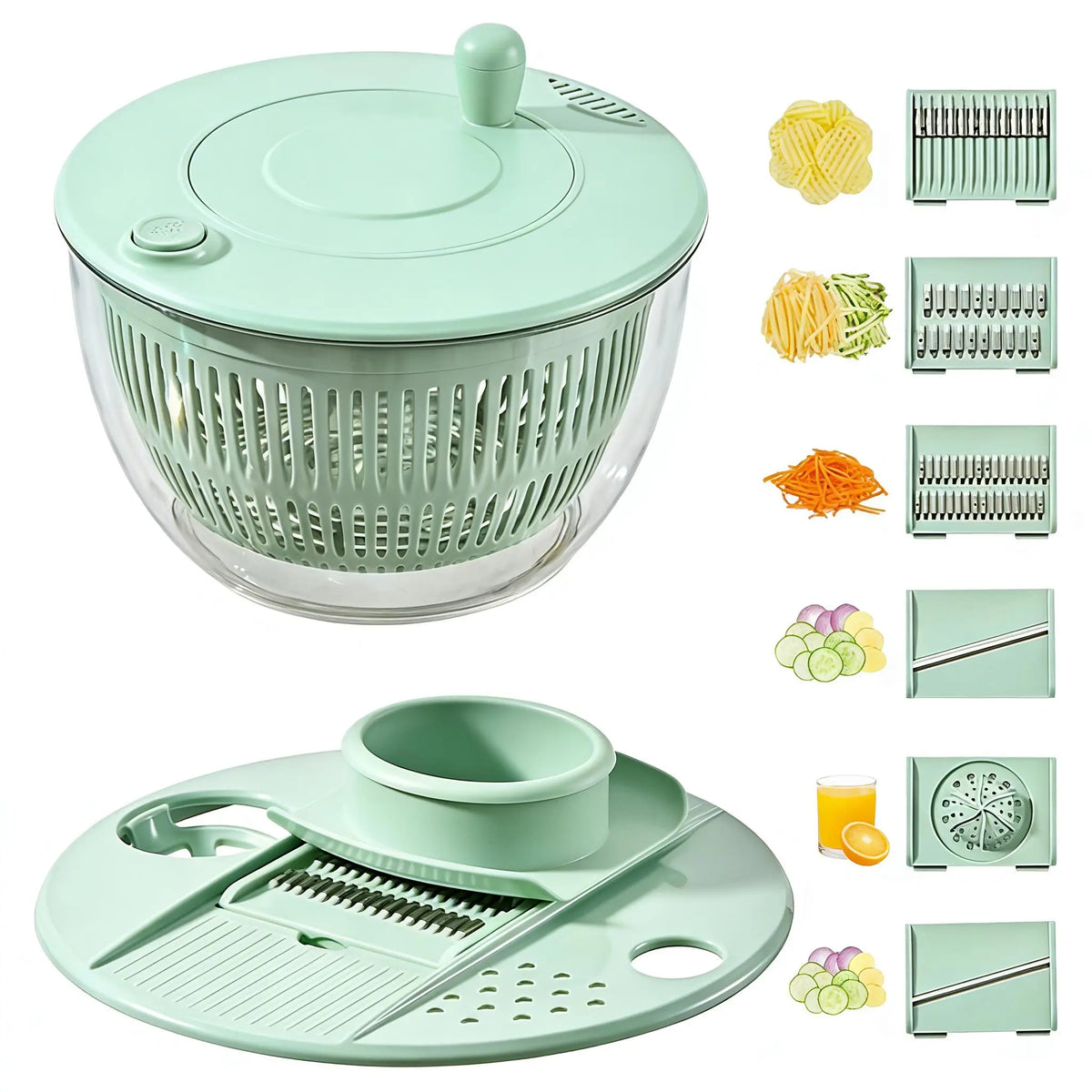 5.3 Qt Salad Spinner – 3-in-1 Vegetable Washer, 5-Blade Slicer, Strainer & Kitchen Prep Bowl