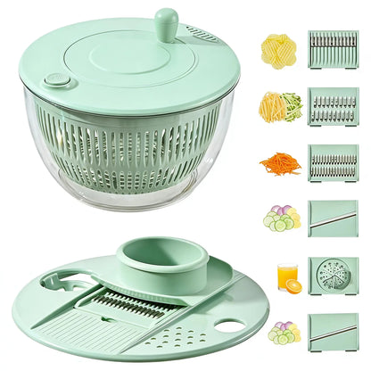 5.3 Qt Salad Spinner – 3-in-1 Vegetable Washer, 5-Blade Slicer, Strainer & Kitchen Prep Bowl